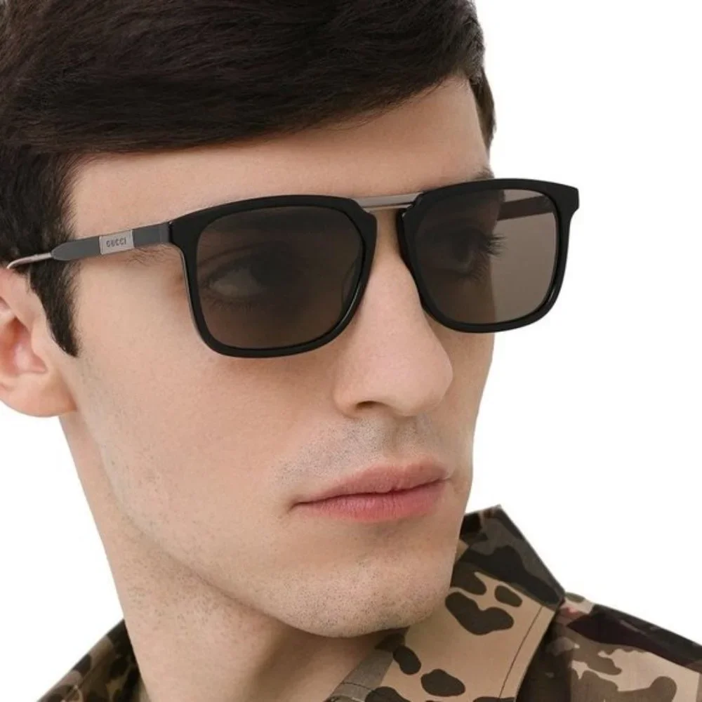 🔥 NEW MEN'S GUCCI BLACK & STEEL SUNGLASSES W/ CASE